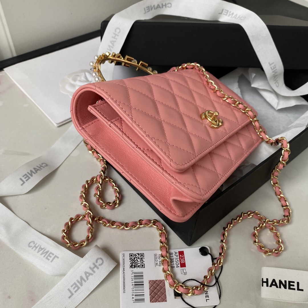 Lambskin Wallet On Chain Shoulder Bag AP3504 Pink